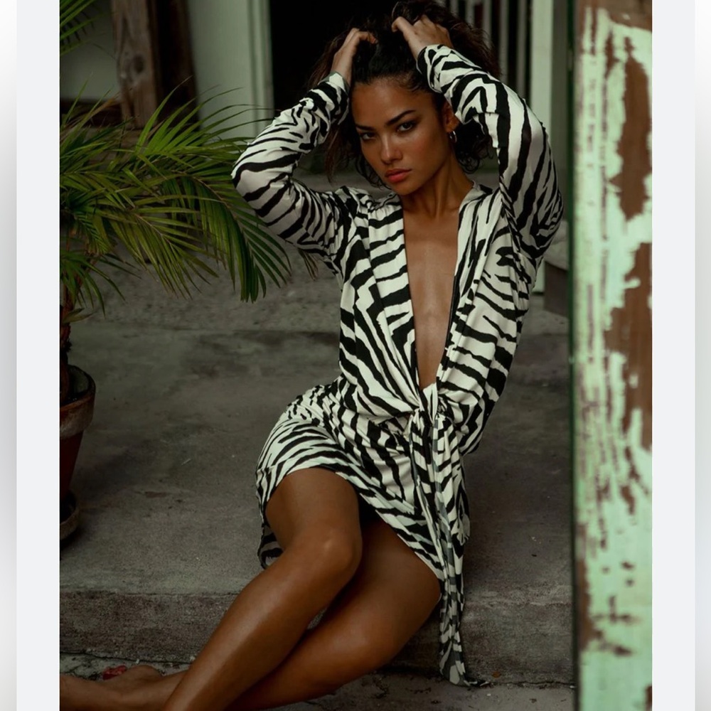 Rat & Boa Zebra Print Mini Dress | Black & White | Size S